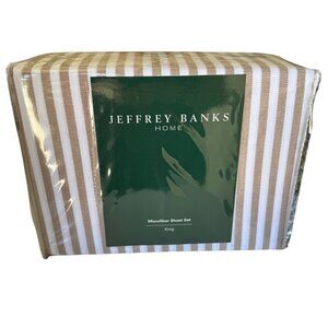 Jeffrey Banks Home King Beige Stripe Microfiber Fitted Flat Pillowcase Set New